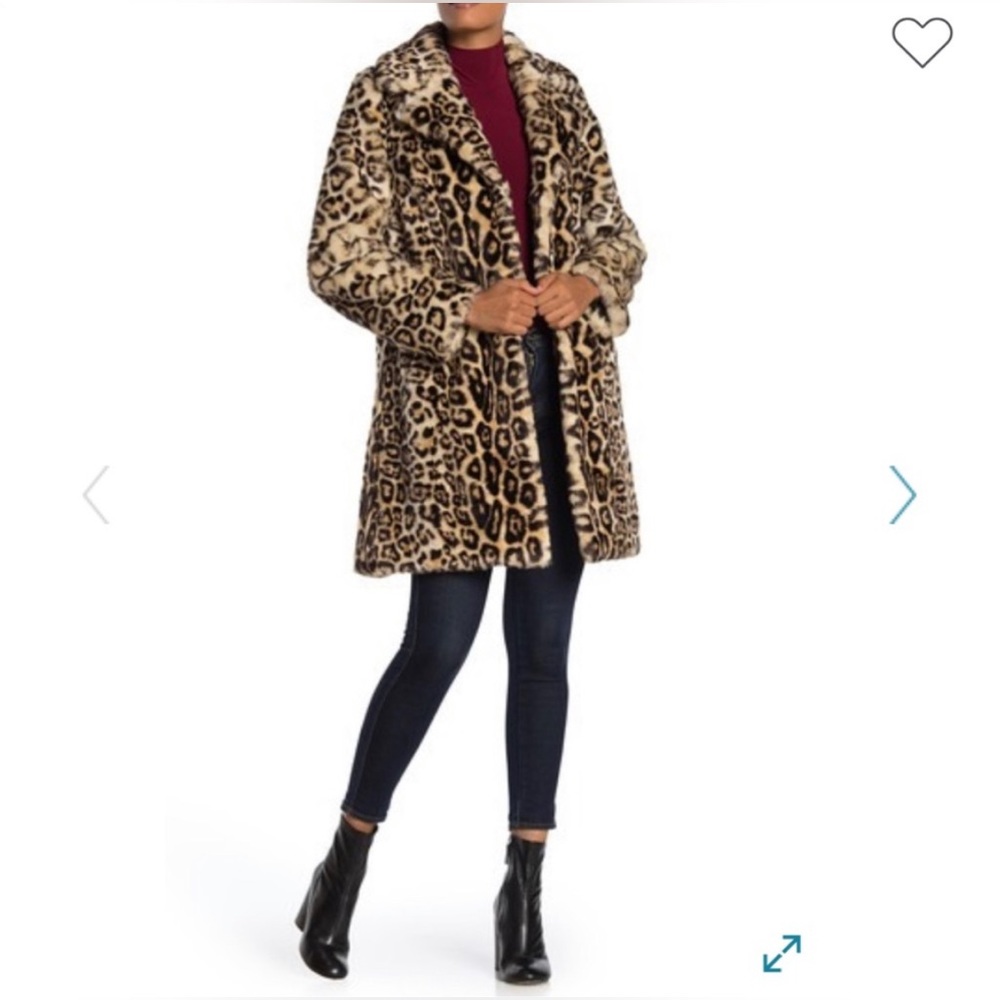 NWOT Trina Turk Leopard Faux Fur Coat, size XS